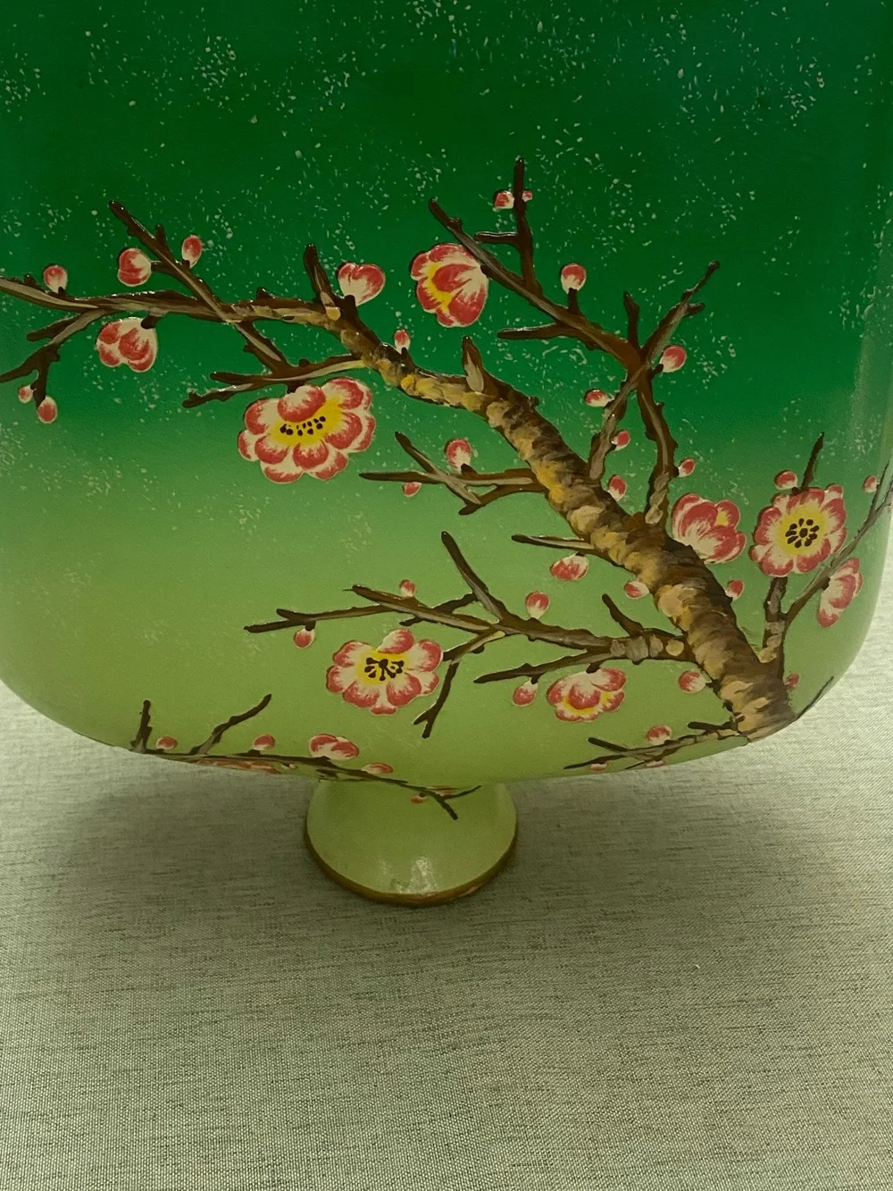 Green Ombre Floral Porcelain Hand-painted Vase with Cherry Blossom Branch Motif